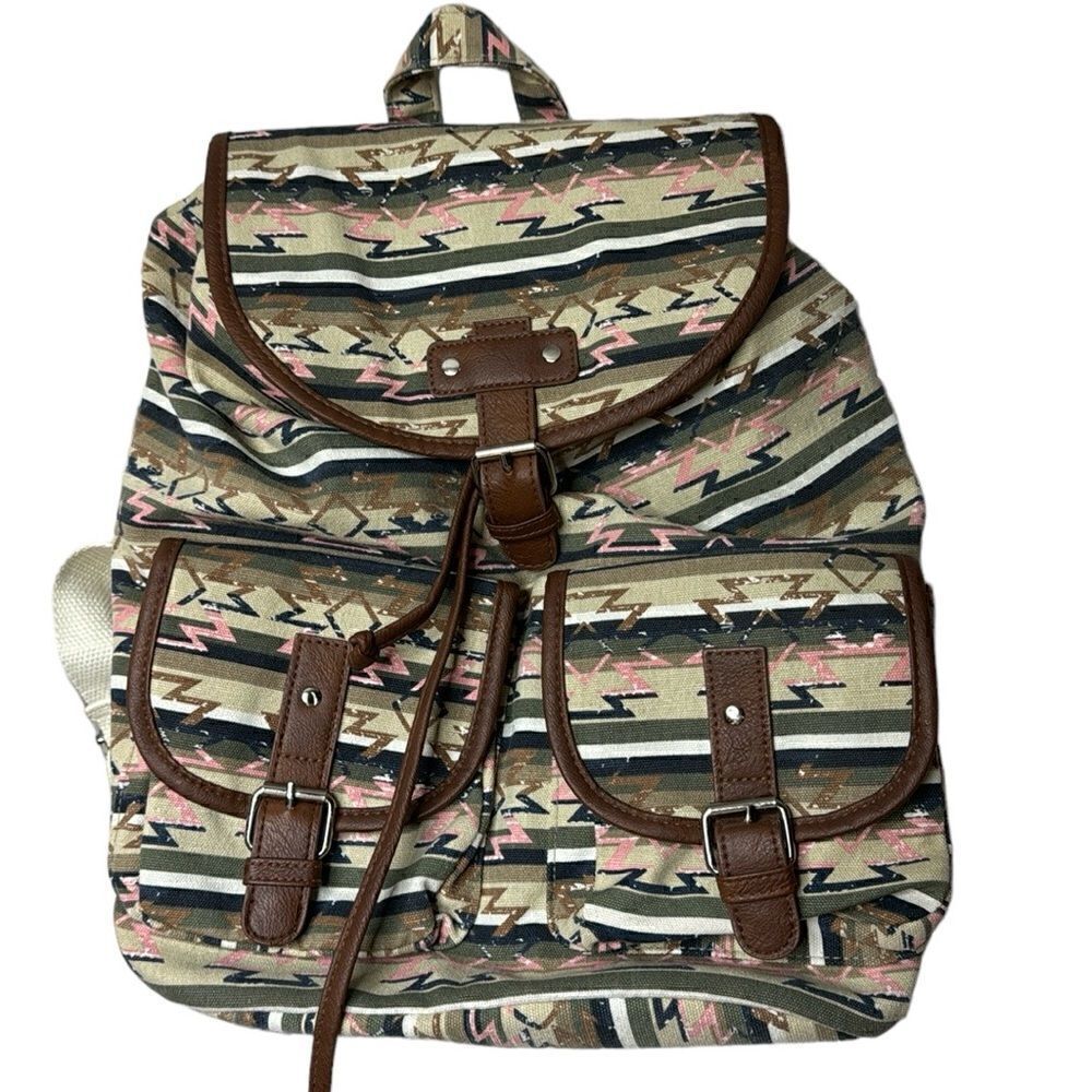 No Boundaries Aztec Style Canvas 2 Front Pocket Backpack.